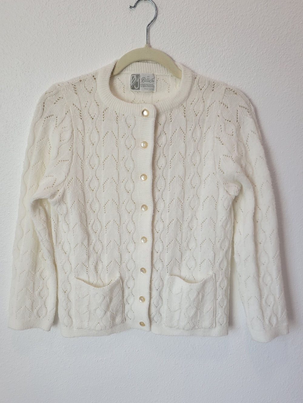 Vintage BJ by Billie Jo Cream Pointelle Cardigan Open Knit Cottagecore